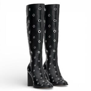 Jessica Simpson Women Moto Studded Faux Leather Heeled Boots 8.5 Western Chic